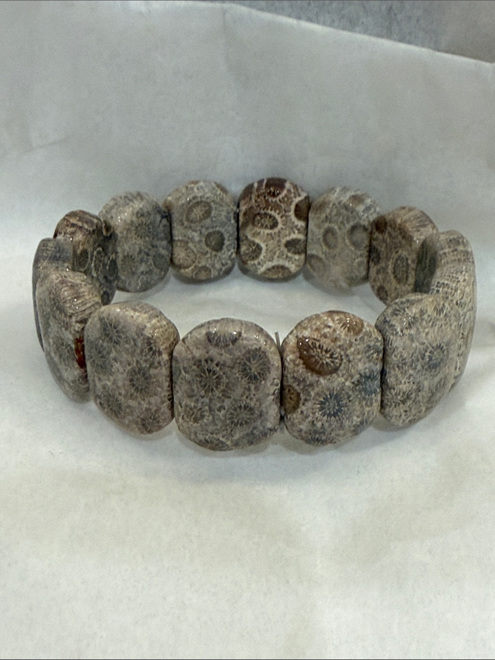 Fossil Coral Rectangle Stretch Bracelet — Gray Brown-19mm